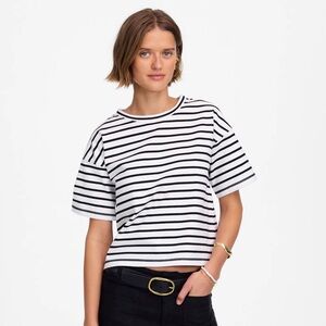 Madewell NWT Everyday Boxy Crop Tee Size Medium in Stripe Black and White Cotton